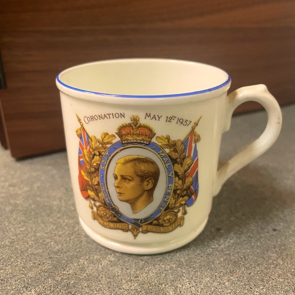 Vintage commemorative King Edward the eighth coronation mug dated May 12, 1937
